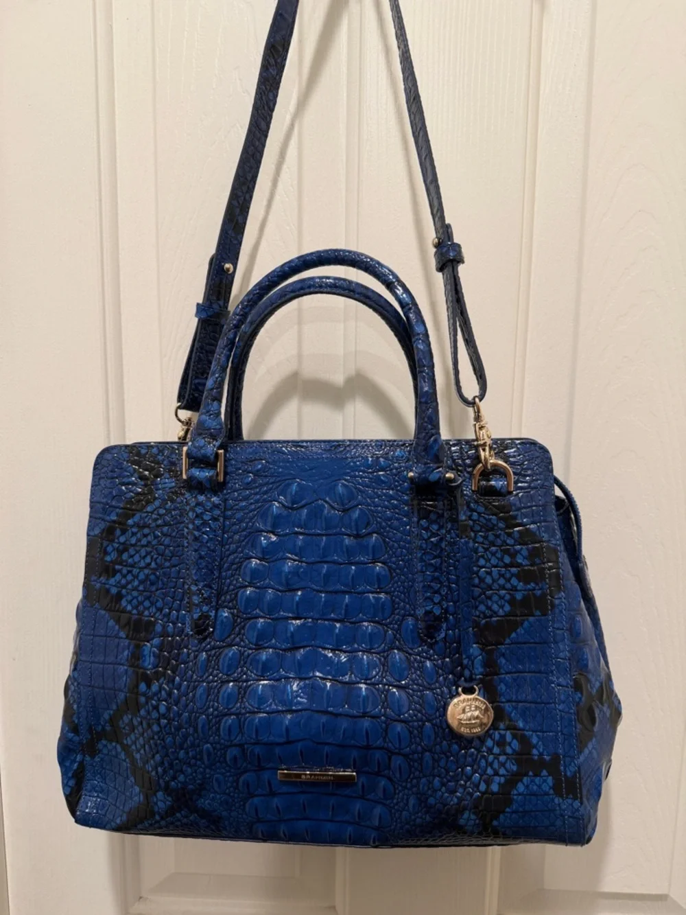 Brahmin Croc-Embossed Satchel Finley Blue Viper Ombre Melbourne leather purse